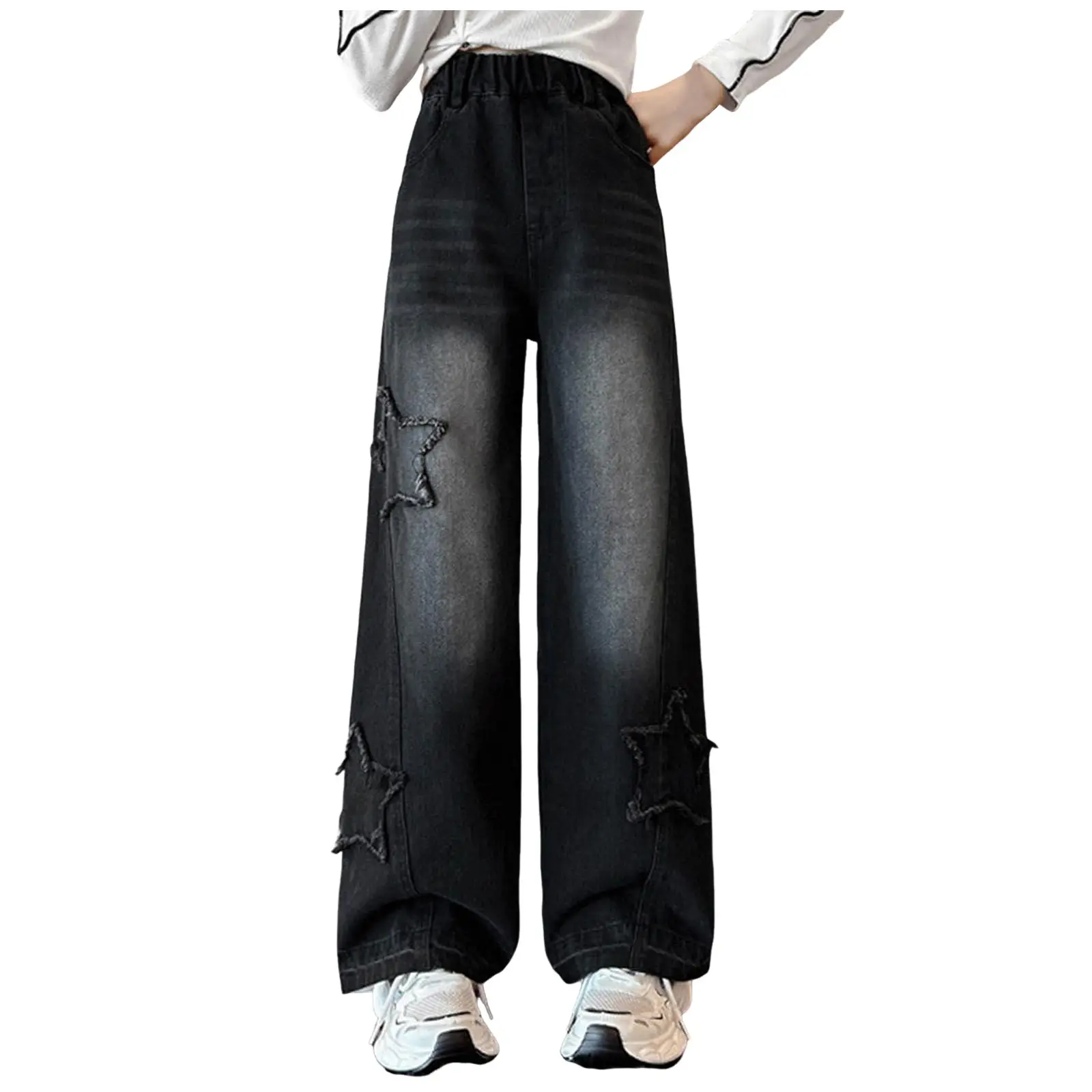 السراويل الأزهار للجينز الكبار الاطفال المألوف ستار التصحيح فضفاضة واسعة الساق السراويل طفل فتاة وتتسابق