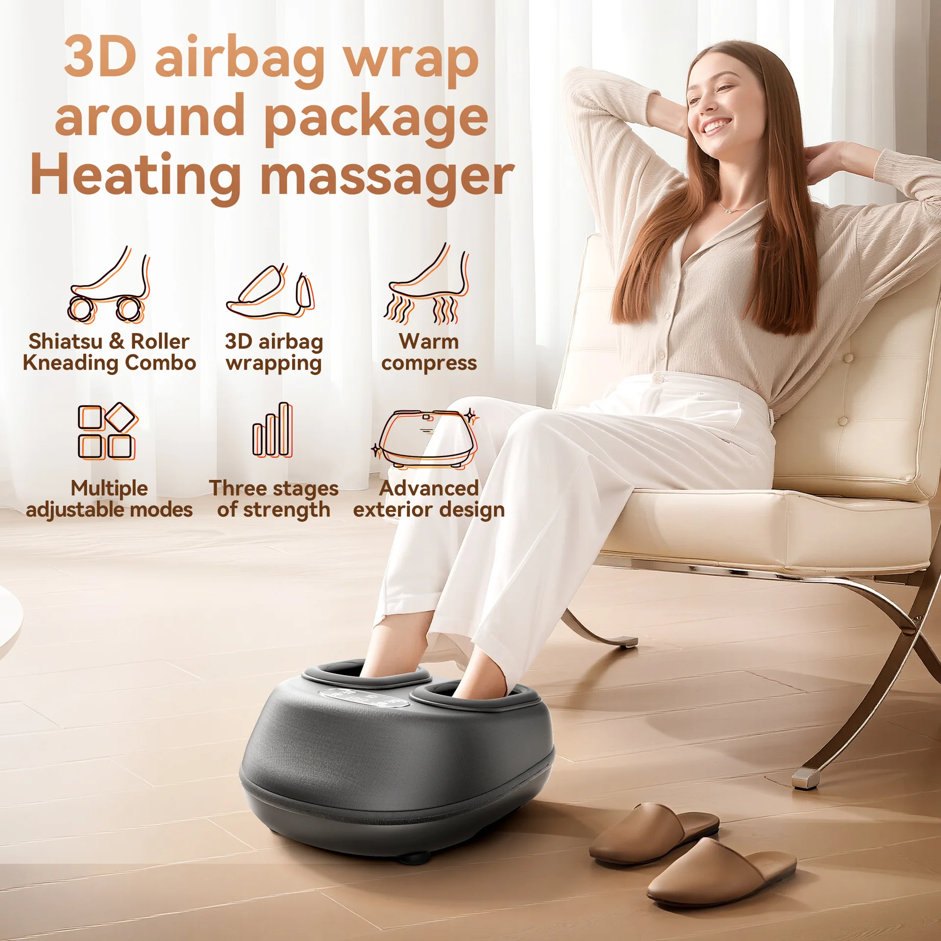 

Automatic foot massager with airbag kneading function; home foot massage device