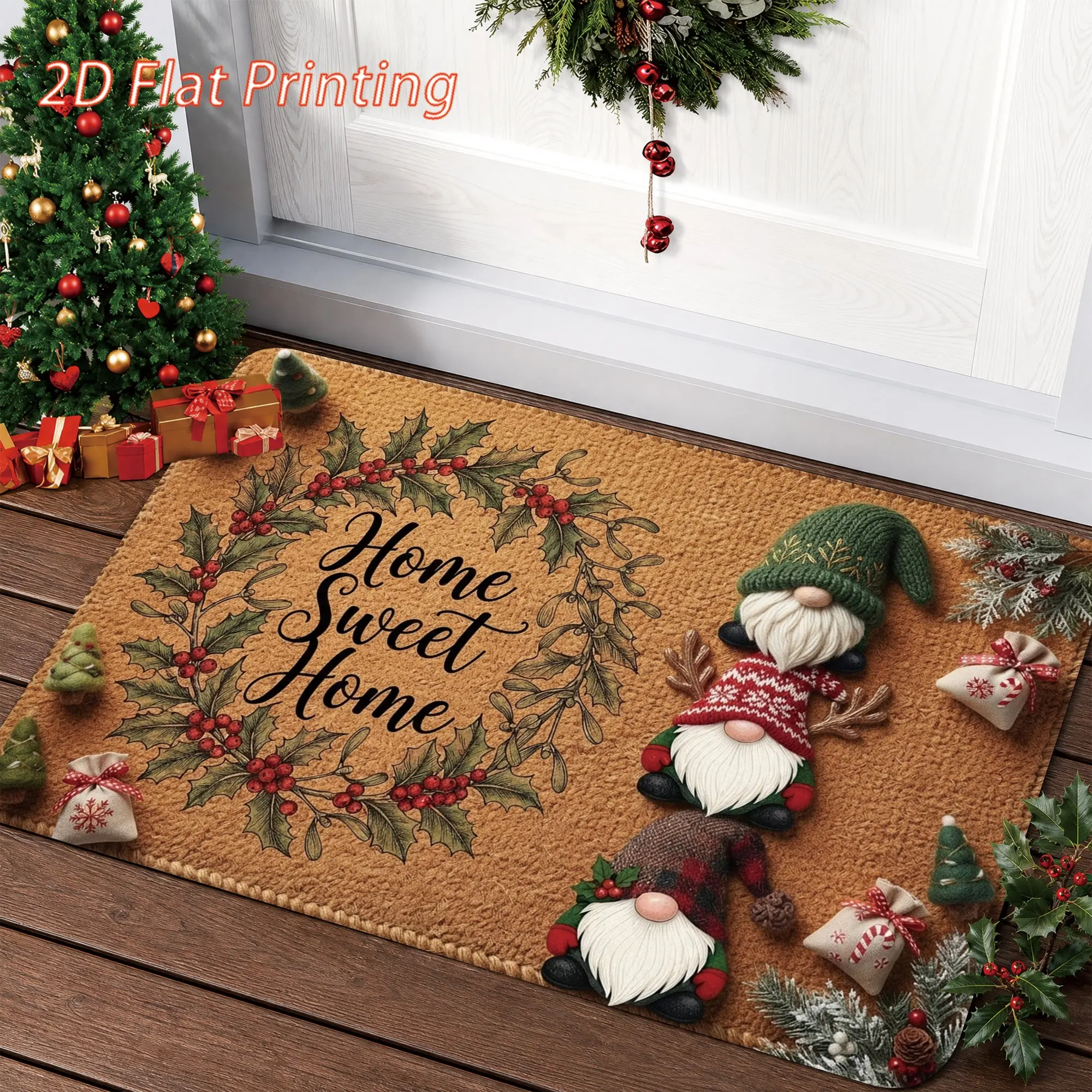 Xmas Cute Puppy Floor Rug 2D Printing Doormat Jingle All The Way Dog Print Winter Holiday Indoor Porch Home Accent