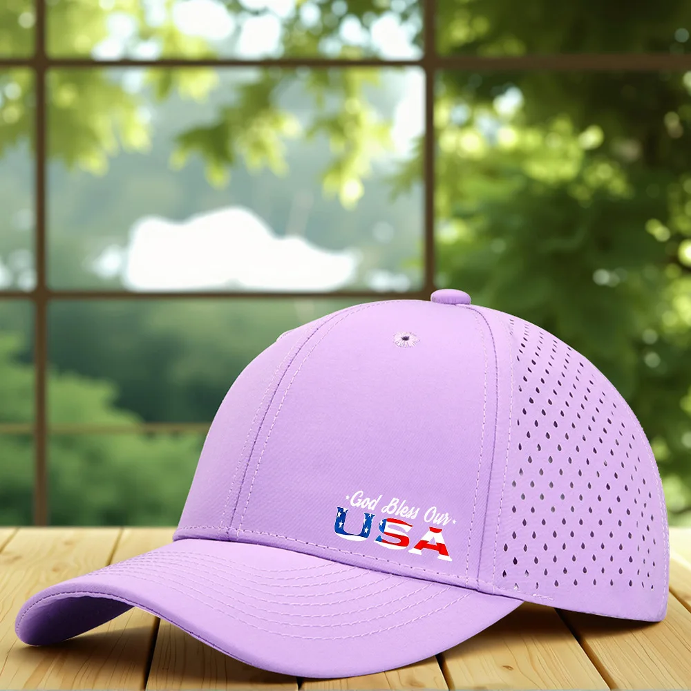 미국 패턴이 있는 6피스 레이저 천공 야구 모자, 자외선 차단 및 방수 통기성 메쉬 스포츠 챙 모자