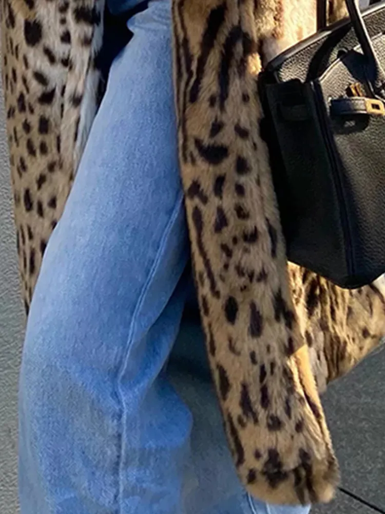 Altes Geld Winter Frauen Eco Pelzmantel Leopard Print Anzug Kragen Künstliche Pelz Jacke Für Dame Lange Über Das Knie Weibliche Pelzmantel