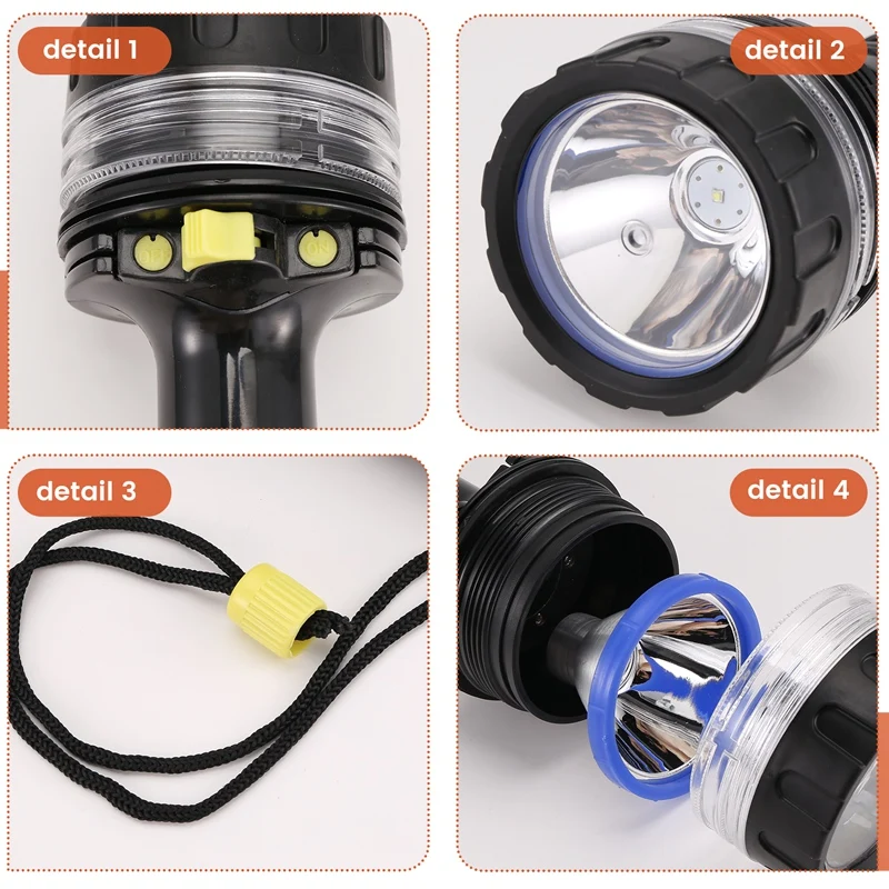 A98E-Scuba Deep Diving Light Professional Powerful Flashlight Underwater Waterproof LED Diver Light