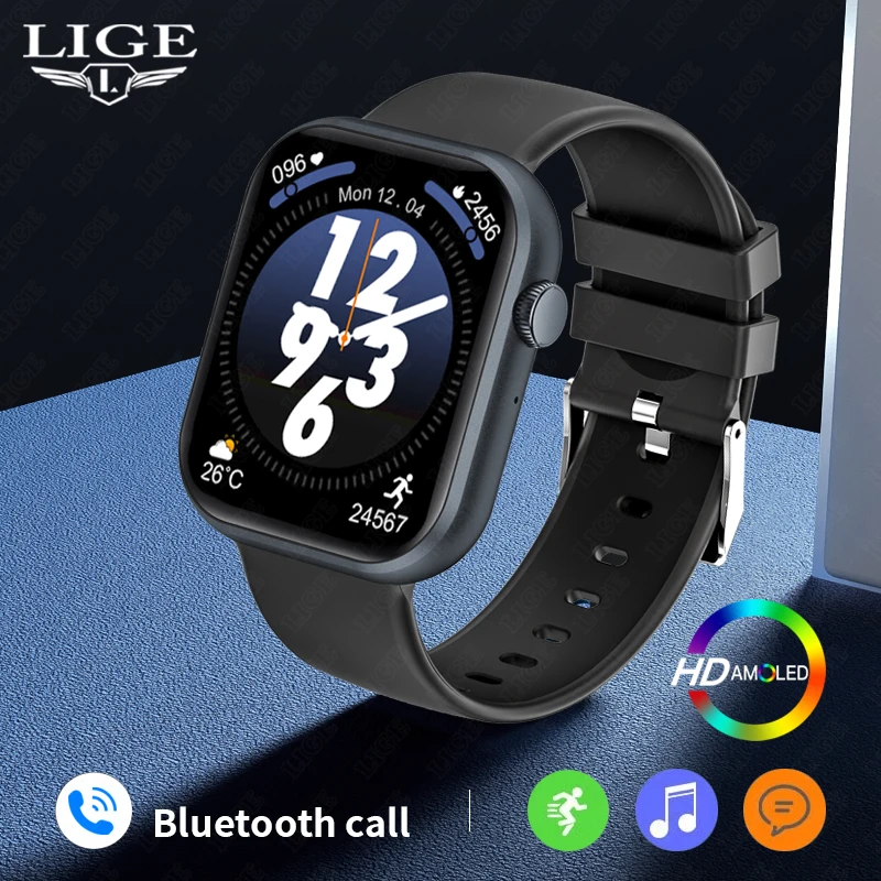 LIGE Smartwatch 2023 Men Women 1.85 Inches Full Touch HD Color Screen Smart Watches Bluetooth Call Fitness Wrist Watch, Black