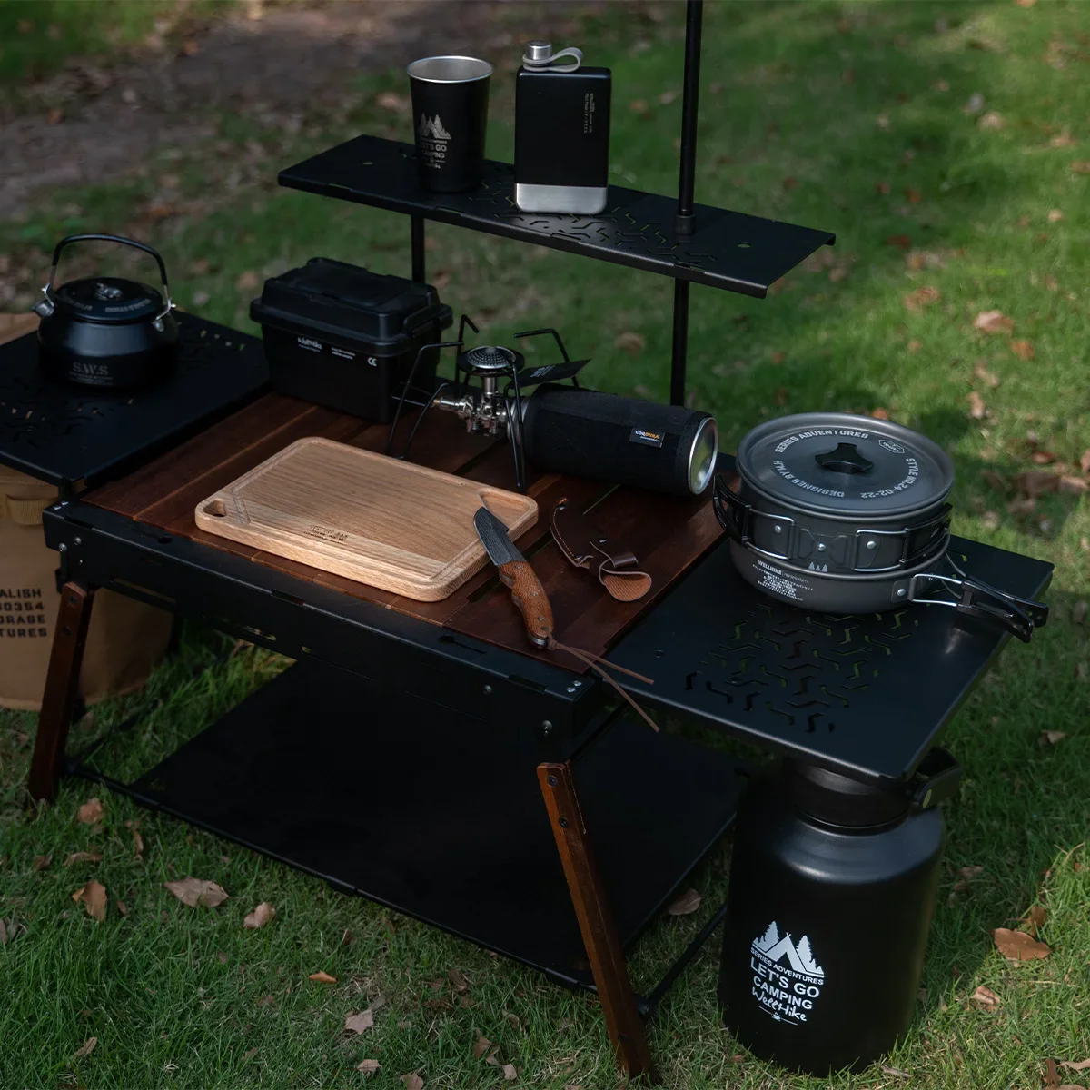 Table de rangement de camping portable multifonctionnelle, table pliante à deux unités, extérieur noirci, IGT BLOTable, nouveau