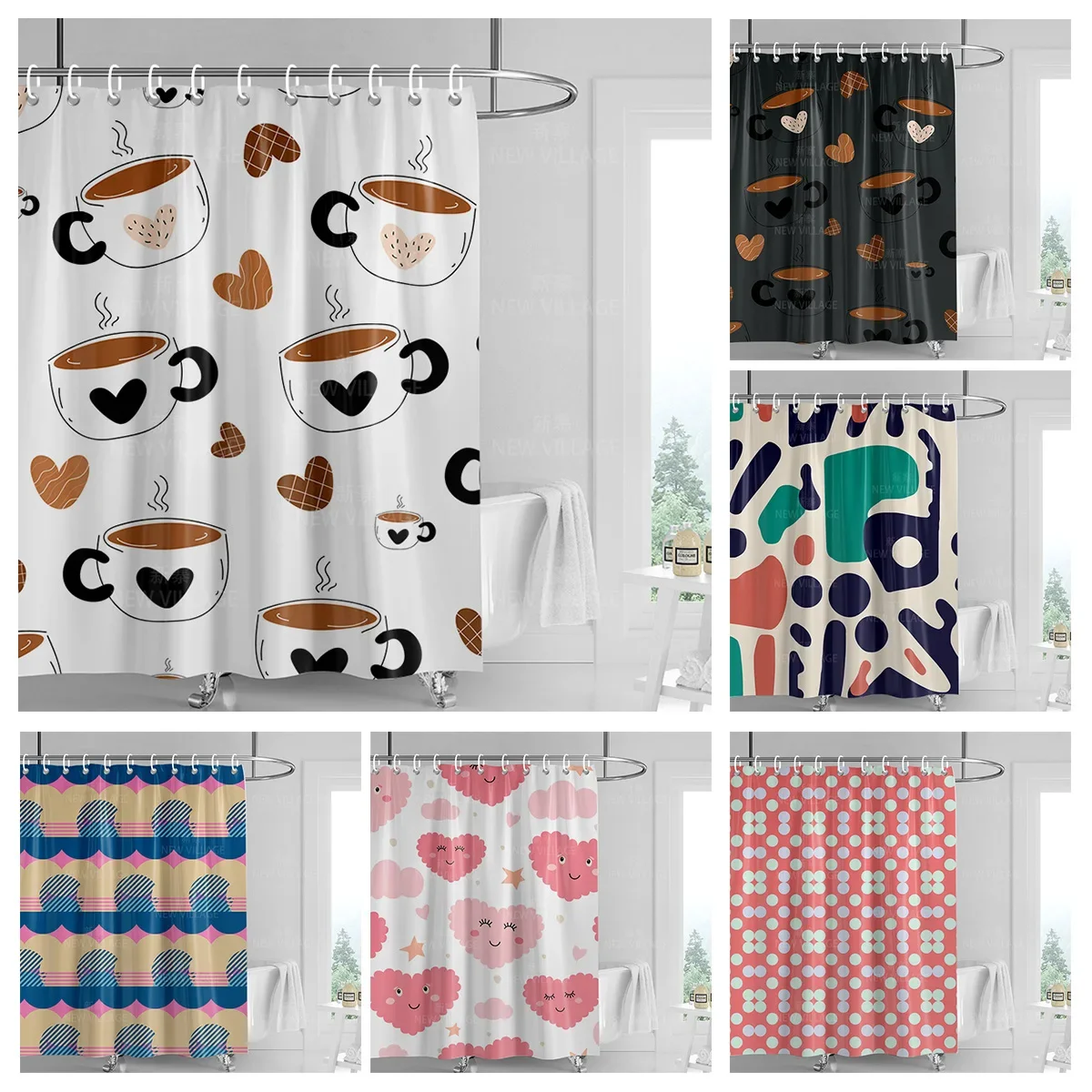 Home decoration shower curtains bathroom waterproof curtain fabric Living Room Modern Nordic Modern geometric pattern simple