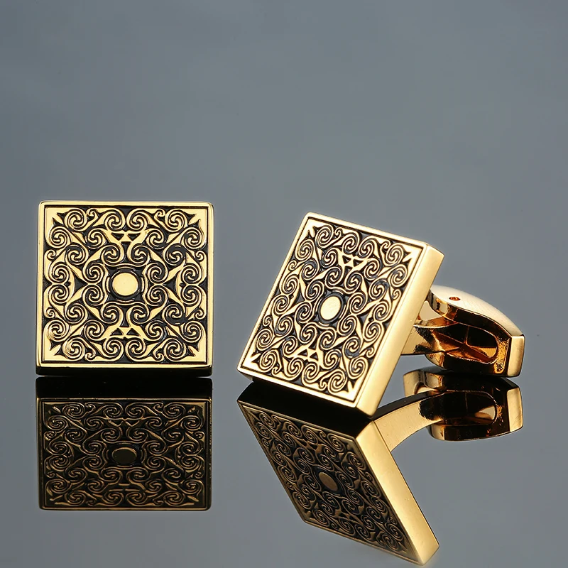 Men\'s French shirt cufflinks copper material square enamel polishing  grid retro pattern fashionable brand French cuffbutton