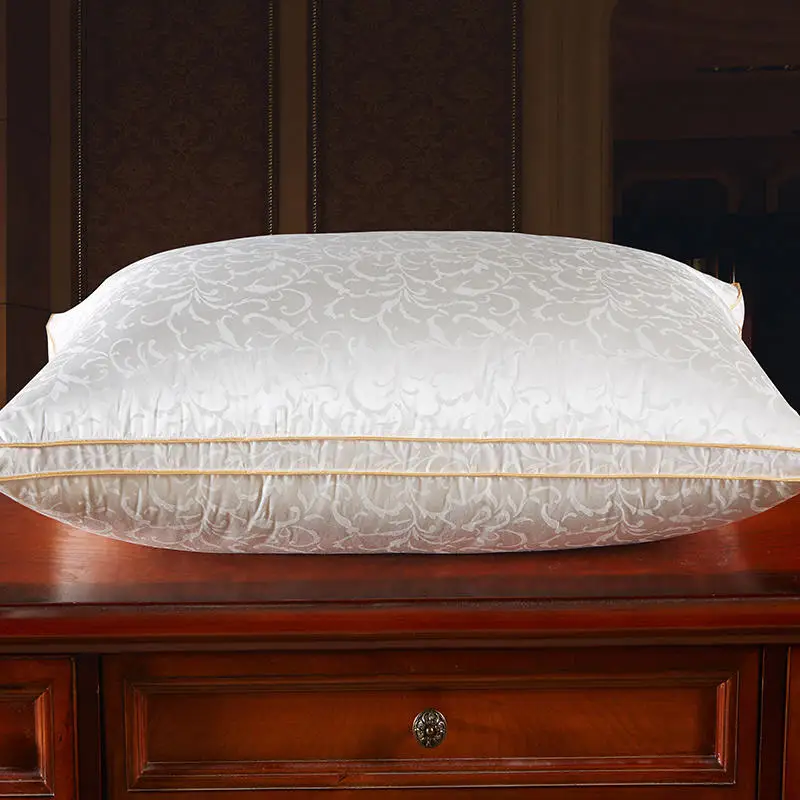 1Pc White Gold Premium High End Natural Goose Down Pillows for Sleeping Down Pillow 100% Cotton Jacquard Downproof Pillow Cover