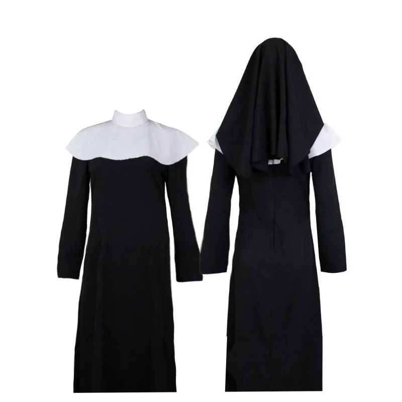 성인 모든 검은 가운 대부 역할 놀이 의상 크로스 목사 선교사 할로윈 의상 무대 공연
