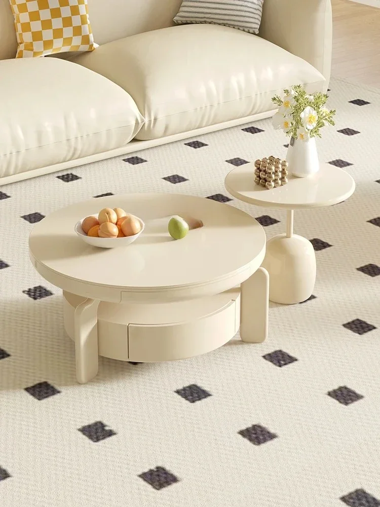 Coffee table household small apartment minimalist round living room, high-end creative cream style French