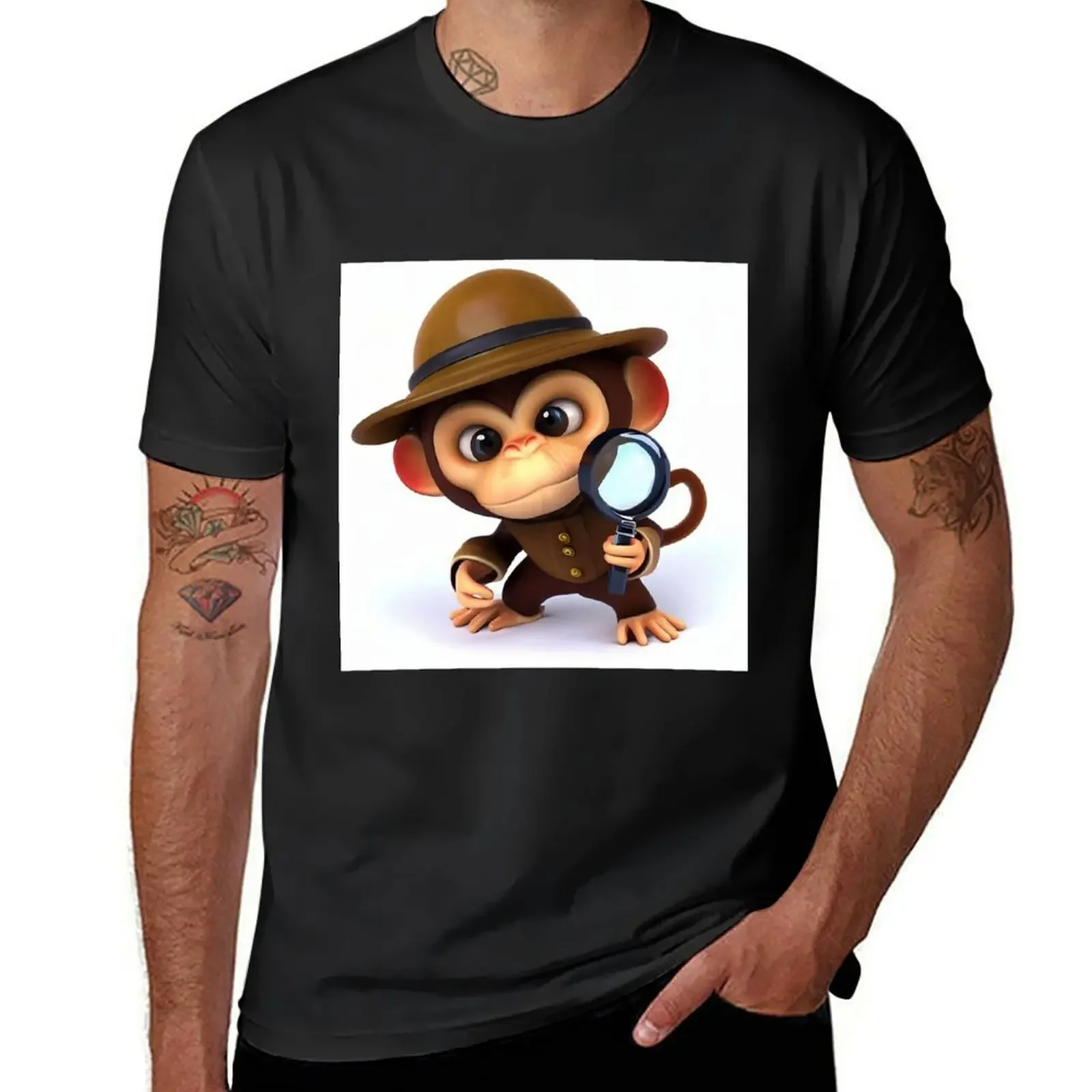 Short Sleeve Cotton heavyweight Informal Hot Sale Round Collar Detective Monkey T-shirt tops cute tops mens t shirt streetwear