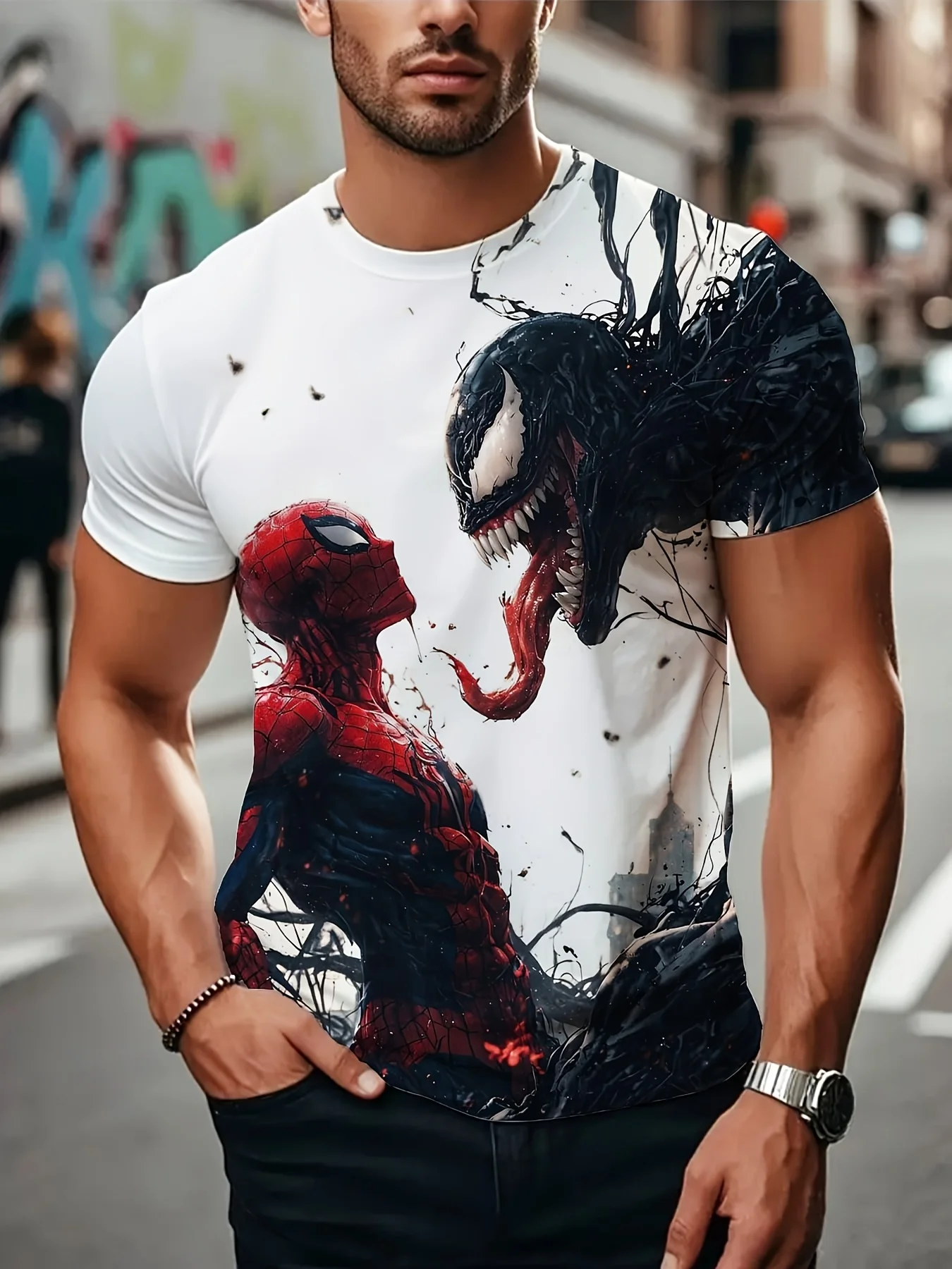 تي شيرت Marvel Men Venom بأكمام قصيرة تي شيرت خارق أنيمي تي شيرت Spider-Man