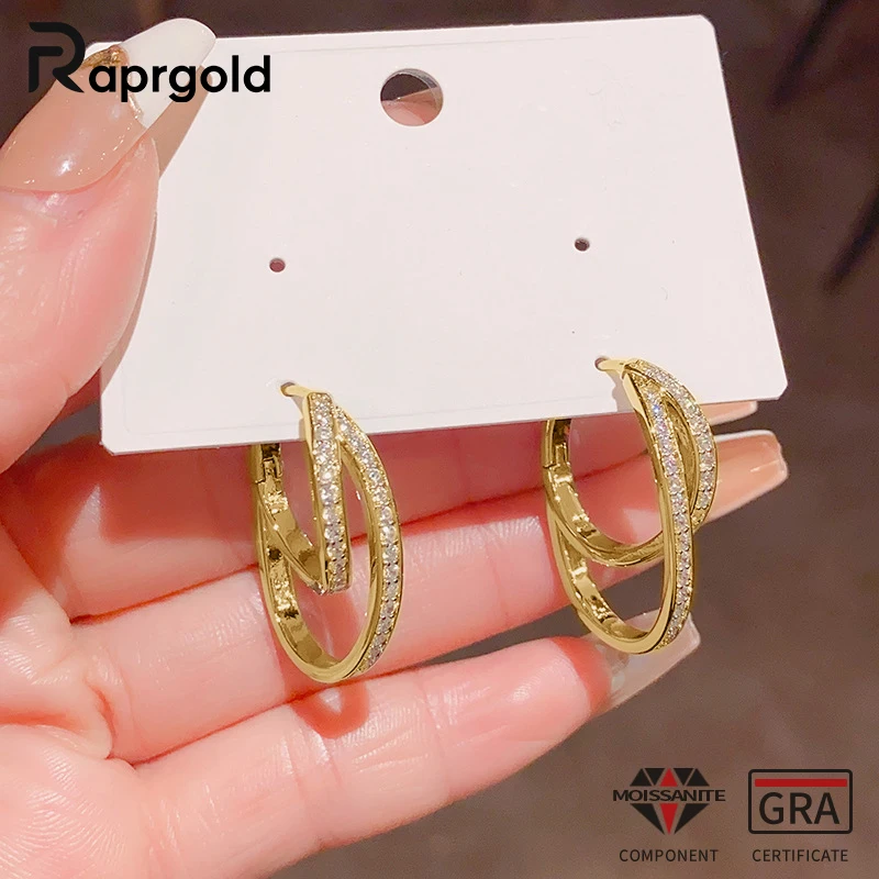 

RAPRGOLD 1.3mm Moissanite Double Row Split Shank Hoop Earring for Women 14K Gold Filled Dainty Jewelry Gift with GRA Certificate