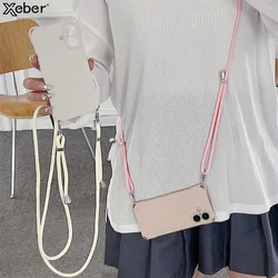 Crossbody Lanyard Necklace Cord Rope Strap Case For iPhone 17 16 11 12 13 14 15 Pro Max Plus Liquid Silicone Soft Matte Cover