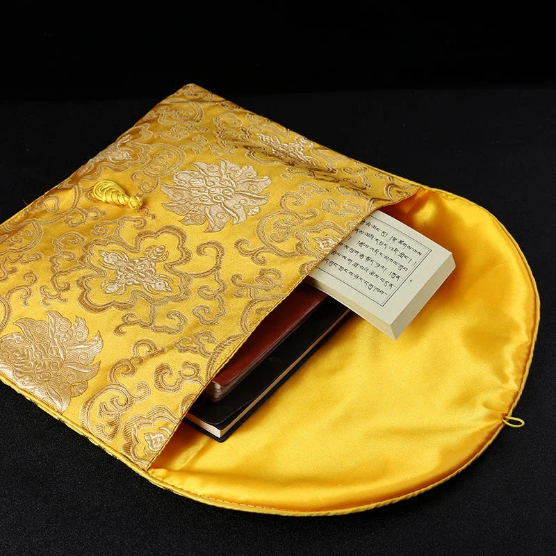 Buddhist Scripture Storage Bag Tantric Organizer Handicrafts Embroidery Satin Button Bag Good Luck Buddhism Home Gift Decorative