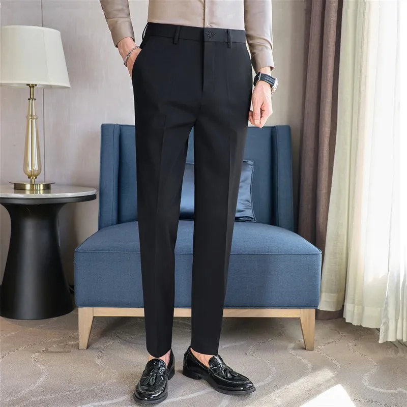 

Мужские классические брюки Bla с вышивкой, зауженного кроя, не мнущиеся, повседневные, деловые, для молодежи, летние, однотонные