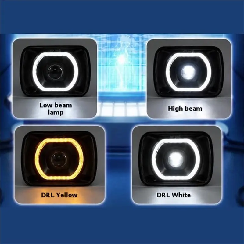 A95E-Yellow White Dual Color 7 Inch LED Square Headlight Car Front Headlamps For Jeep Wrangler 2026