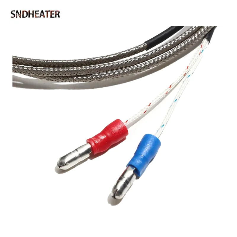 SNDHEATER K مستشعر درجة الحرارة الحرارية مع المكونات الذكور أنثى المقبس PTFE كابل مقاوم للماء سلك السيليكون 1 متر 2 متر إبرة التحقيق