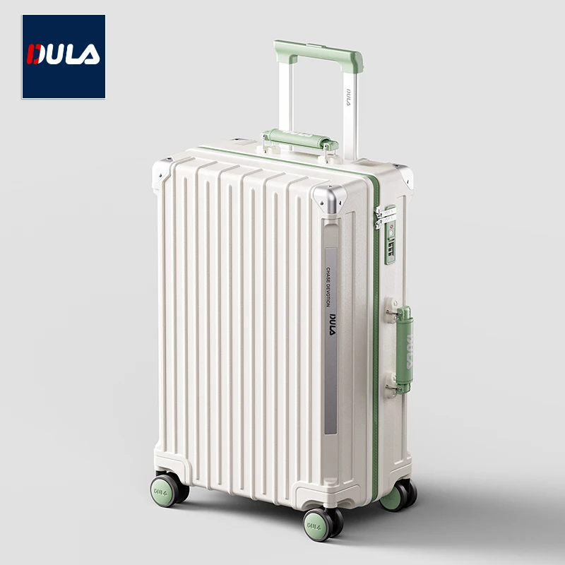 DULA  Suitcase Wide Handle Travel Suitcase Men 20 24 26 Carry-On Luggage Women PC Aluminum Frame Trolley Case