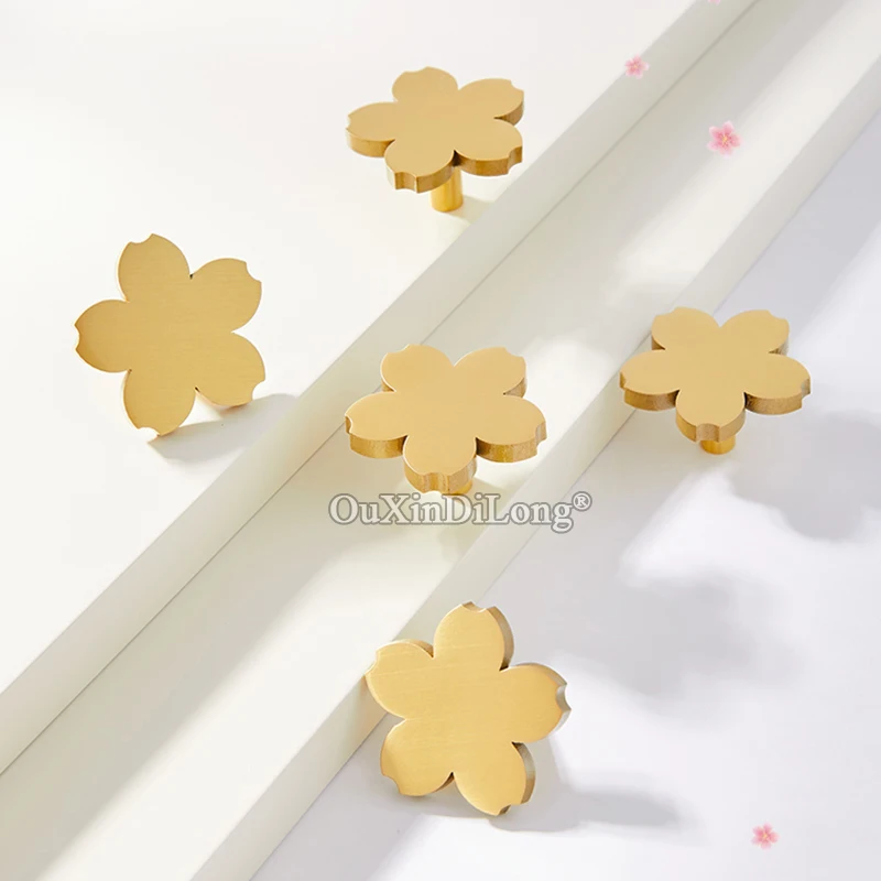 4PCS Pure Brass Cherry Blossom Furniture Pulls Handles Drawer Knobs Cupboard Wardrobe Kitchen Dresser Shoe TV Wine Cabinet Pulls