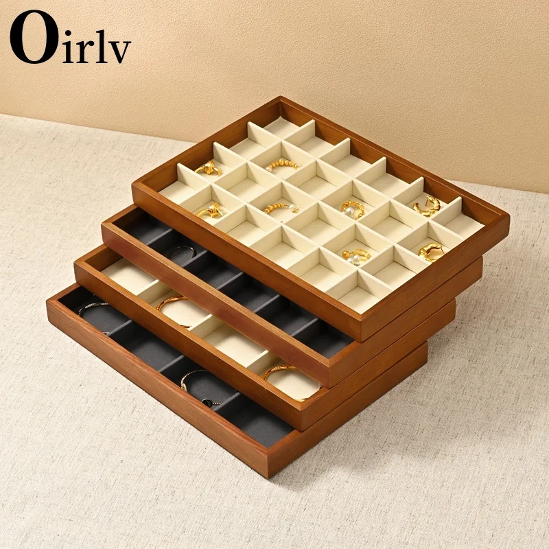 Oirlv Solid Wood Jewelry Display Exquisite Jewellery Holder Portable Ring Earrings Necklace Organizer Box organizator de boys
