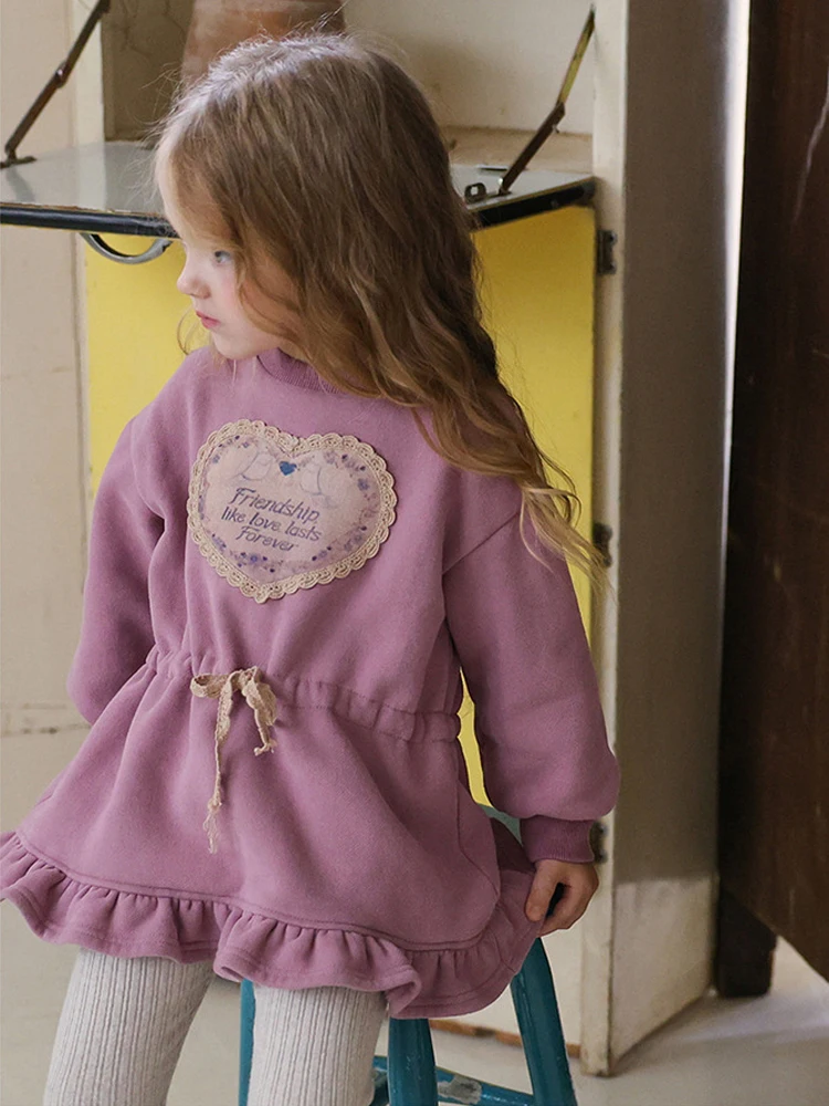 

Girls Fleece Lined Sweatshirt with Velvet Fall/Winter Plush Casual Wear Tunic Dress for Toddler & Kids 18M-10Y Little Girl Dress
