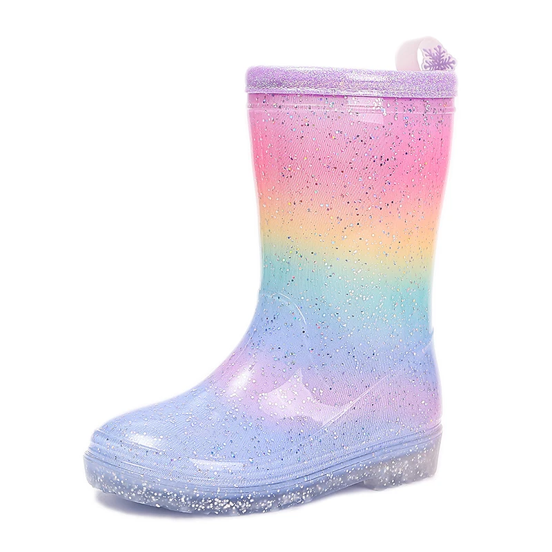 Four Seasons Cute Girls Rain Boots Rainbow Gradient Glitter Waterproof Non-Slip Toddler Kids Outdoor Rainy Day Shoes - view 6