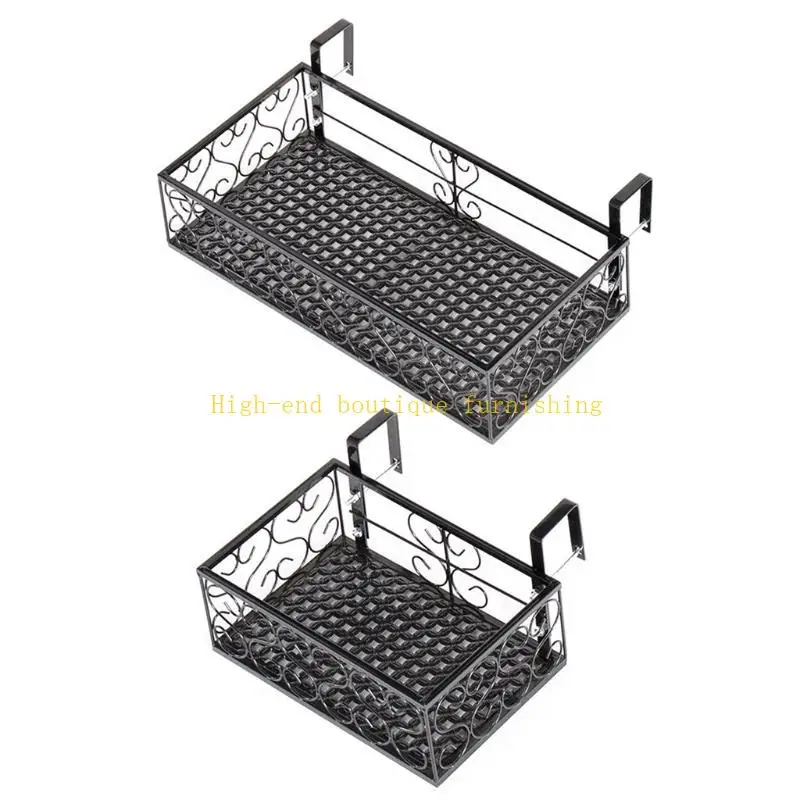 

L9NB Rectangle Flower Pot Rack Railing Fence Outdoor Plant Pot Stand with Hooks