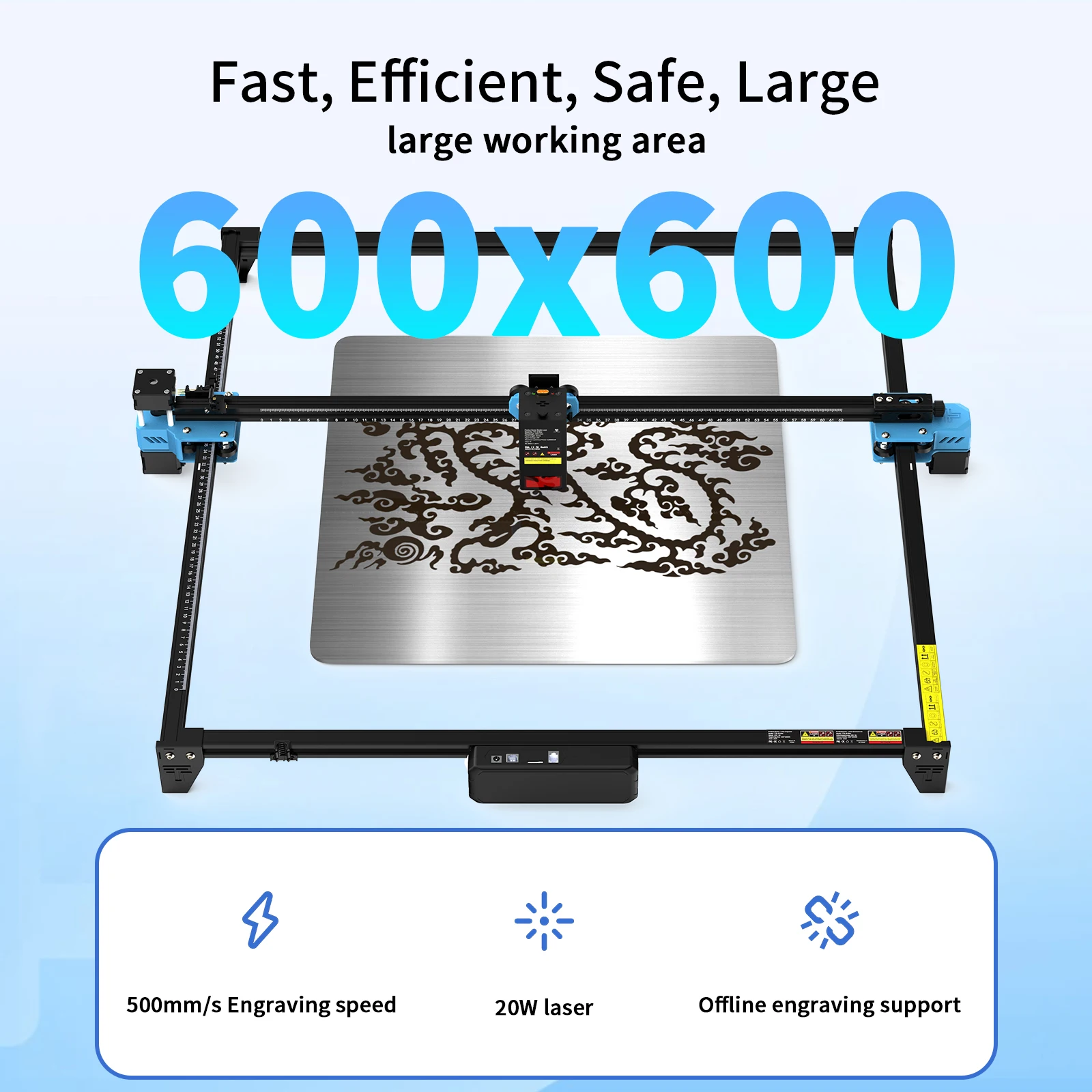 TwoTrees 600x600mm CNC grabador láser 130W TTS-20 Max máquina de grabado láser de Metal madera cuero MDF máquina cortadora acrílica