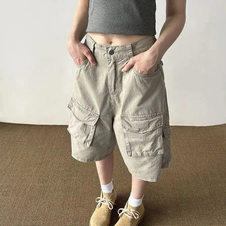 

American Retro Work Shorts Women Summer New Style High Street Japanese Loose Wash Straight Casual Pocket Five-Point Pants