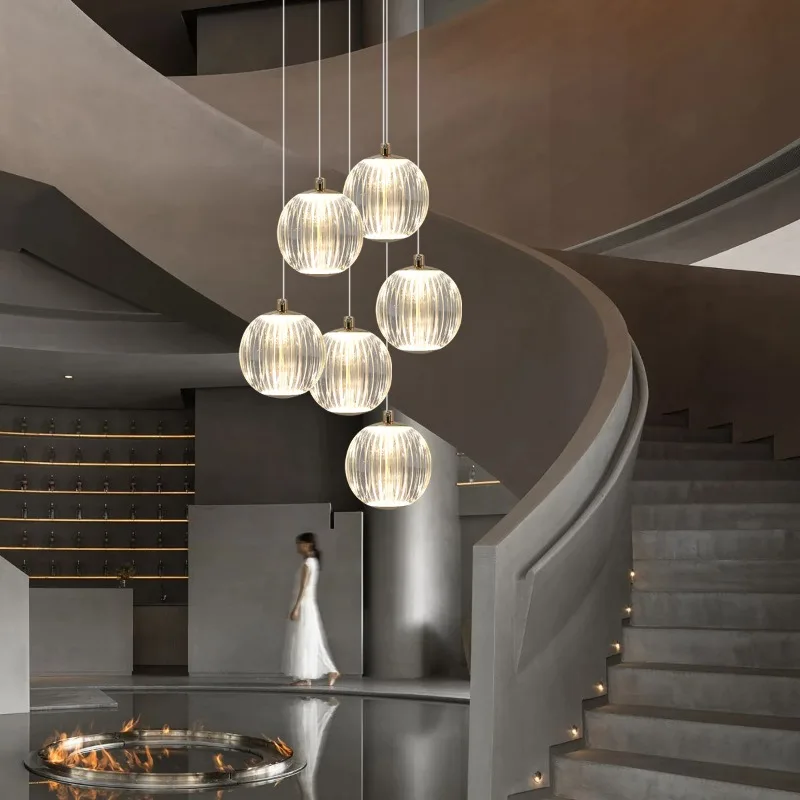 Stair Crystal Chandelier for Living Room, Super Long Chandelier, Modern Creative Light, Luxo Crystal Ball Lamp, Villa Dependente