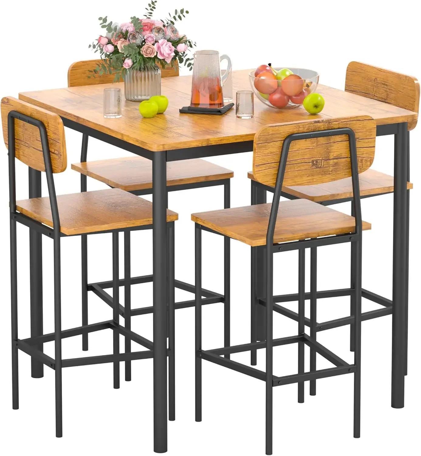 Dining Table Set for 4 with Space-Saving Design,Industrial Dining Room Table Set for Family Dinner