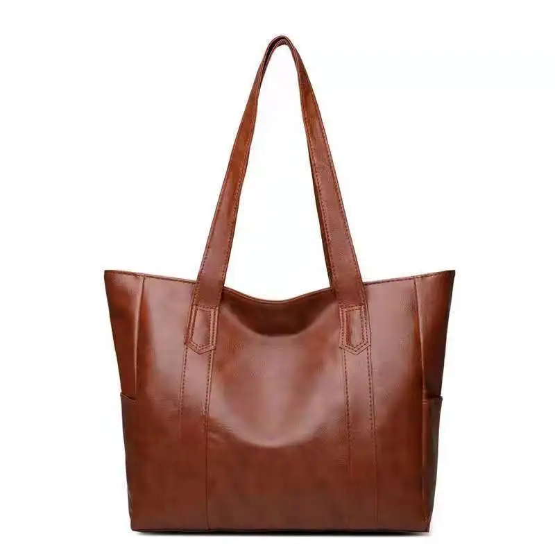 2024 New Casual PU Leather Large Capacity Tote Bags for Women Fashion Solid Color Zipper Female Shoulder Bag Ladies Handbag