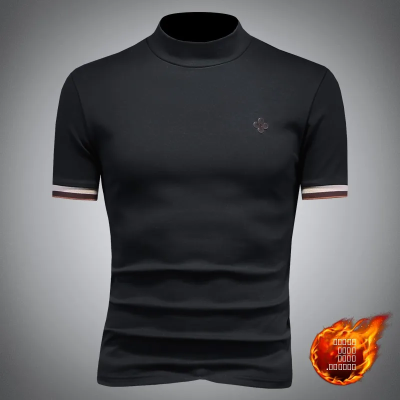 

Мужская приталенная футболка с высоким воротником, утепленная, осенне-зимняя, модная базовая модель, смесовая ткань хлопок-полиэстер