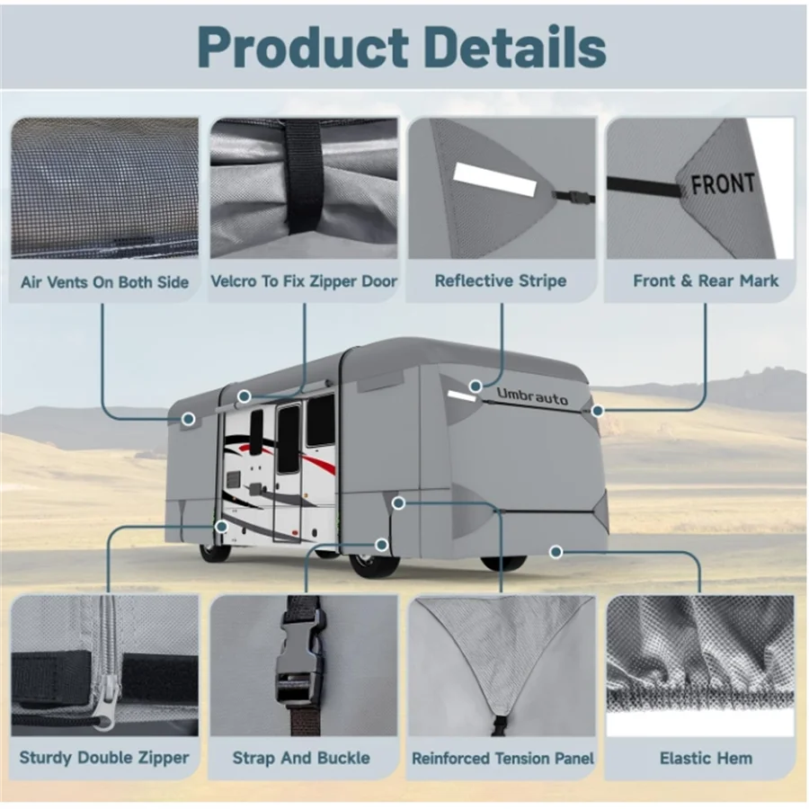 Umbrauto Class A RV Cover 2024 Upgraded 7 Layers Anti-UV Top Panel Motorhome Cover Windproof Camper Cover for  Motorho