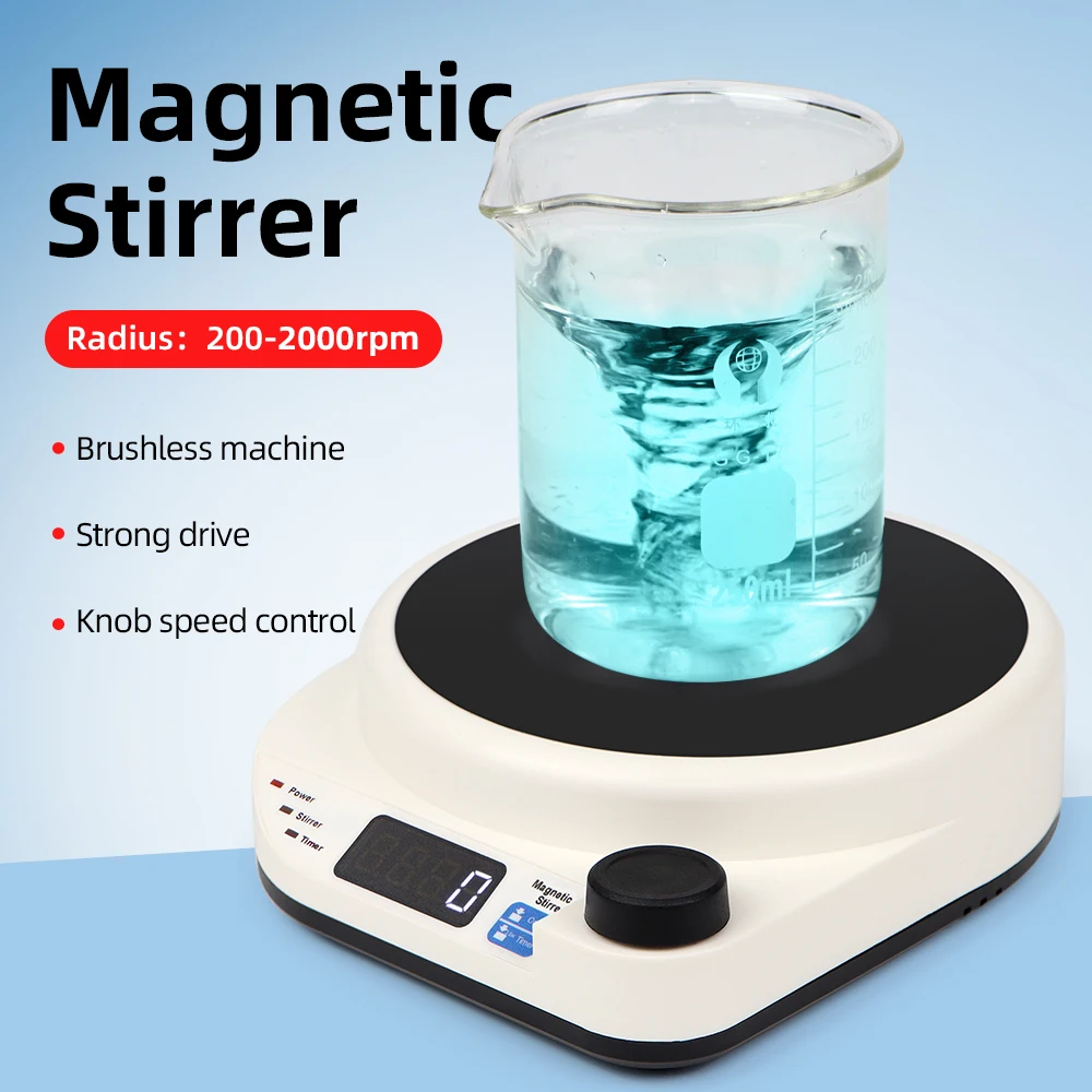 Lab Magnetic Stirrer Mini Vortex Mixer Portable Stirrer Plate with Stir Bar 3L/5L 2000RPM Adjustbable Speed for Laboratory