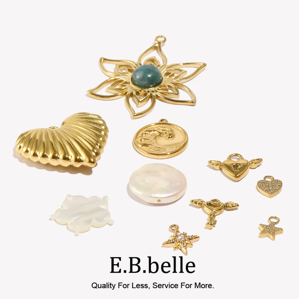 E.B.belle Pearl Flower Heart Series Pendants Charm 316L Stainless Steel Waterproof  Charm DIY Jewelry Making Necklace Earring