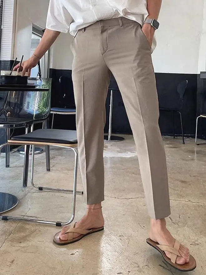 

Корейские мужские брюки-чинос Slim Fit, повседневные рабочие брюки, не требующие глажки, удобные, зауженные к низу, костюмные брюки