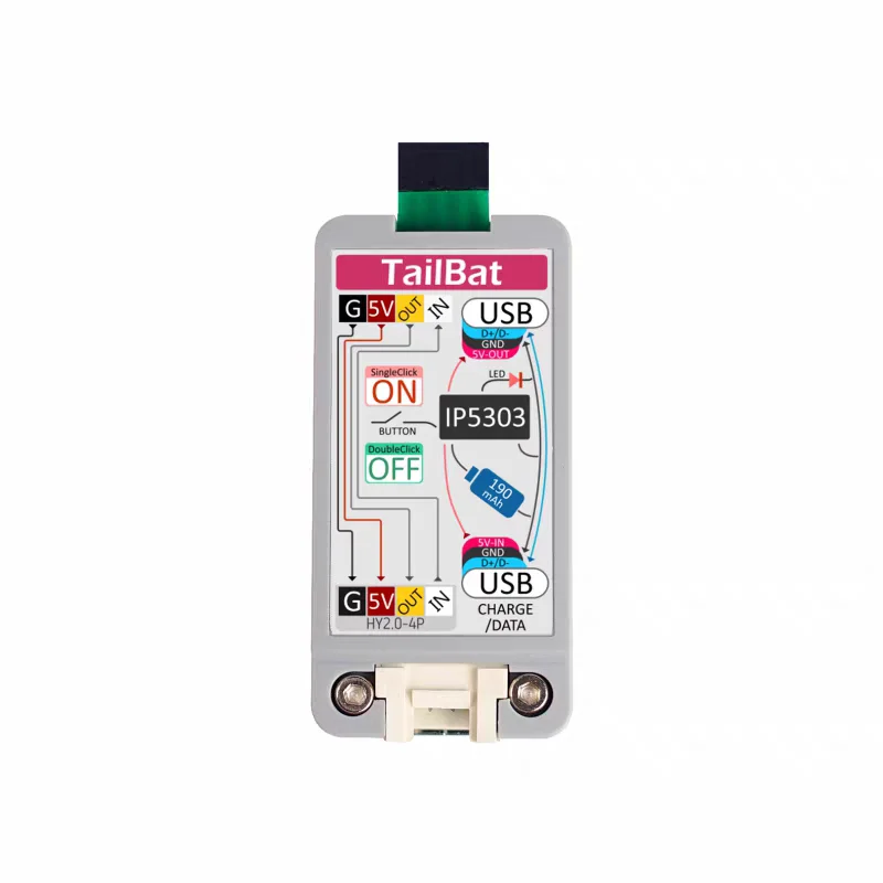 Official M5Stack ATOM Tail Bat Power Bank 190mAh Rechargeable Lithium Battery with Indicator Light