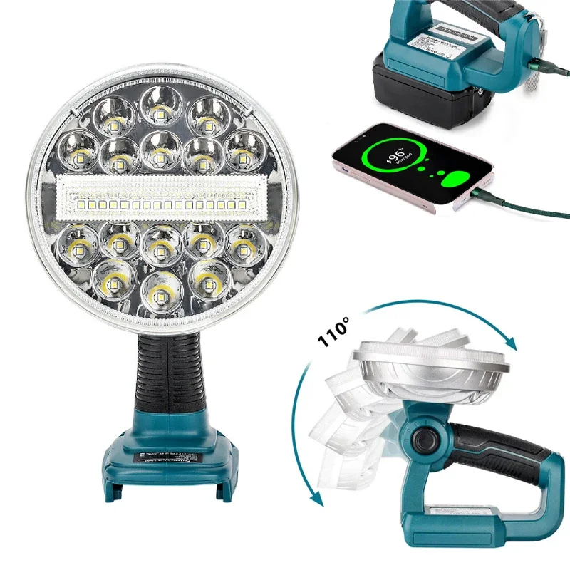 Rechargeable LED Lighting Emergency Flashlight Rotatable Outdoor Lithium Night Fishing Lamp High Power For Makita 18V Battery