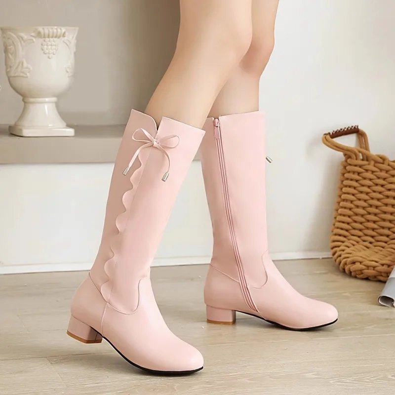 New Children Sweet High Heels Princess Long Boots Girls Winter Shoes Kids Fashion Performance Dance Student Baby Warm Plush