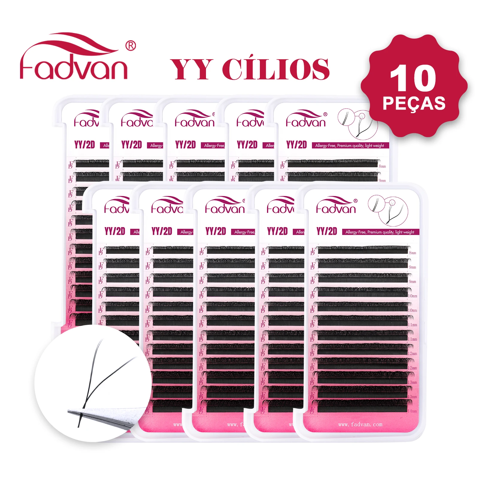 FADVAN YY/3D/4D/5D/6D(3DW Duplo)/8D(4DW Duplo) Cílios em forma de W D Curl Ventiladores de volume pré-fabricados Volume de vison falso Cílios macios naturais