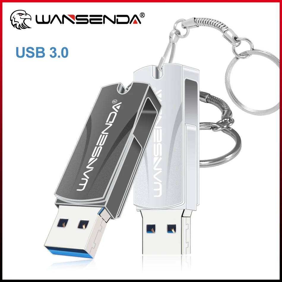 New WANSENDA USB 3.0 Flash Drive Rotation Pendrive 256GB 64GB 32GB 16GB 8GB USB 3.0 Memory Stick Key Ring Thunmdrive