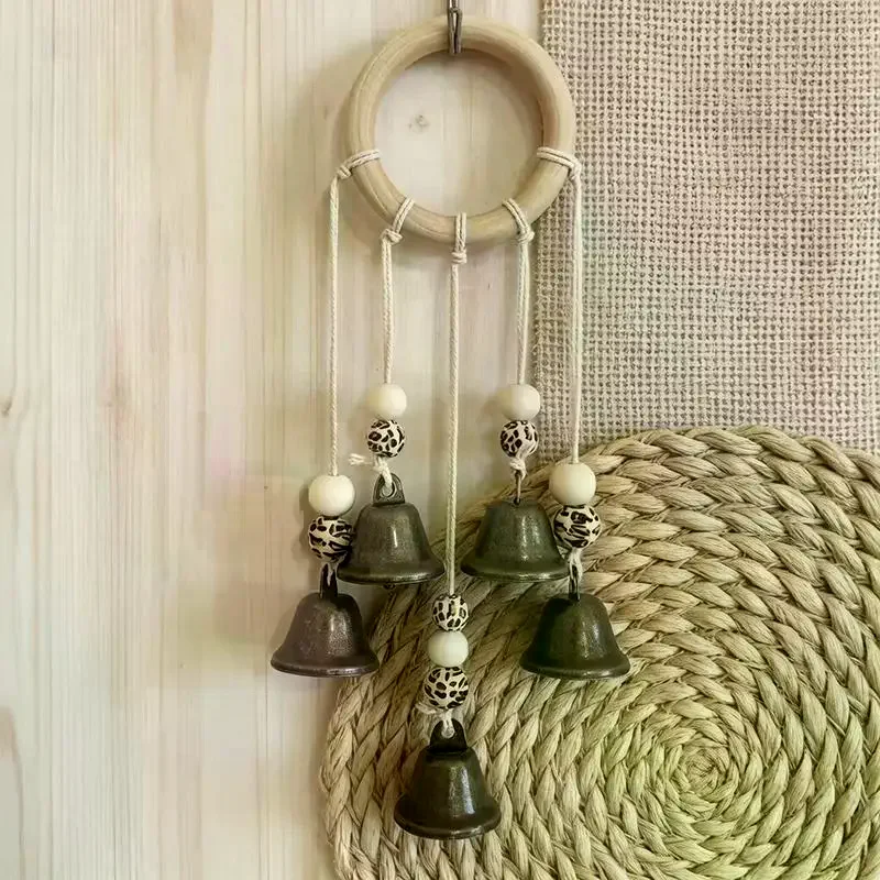 Bohemian Wind Chime With Natural Wooden Hoop Vintage Metal Bells Perfect For Porch Balcony Boho Style Home Wall Decoration
