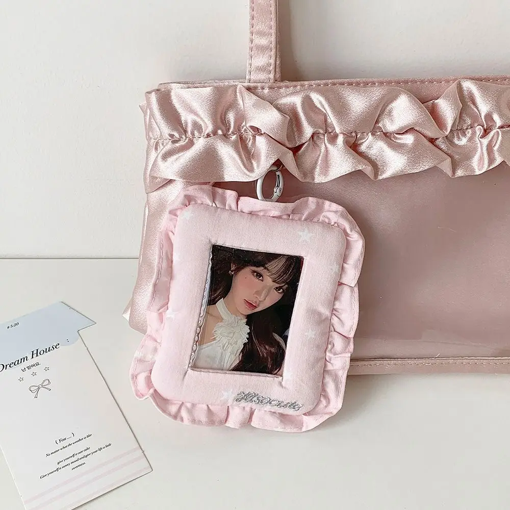 Lace Pillow Photocard Holder 3 Inch with Keychain Card Protective Case Hanging Display Protector Photo Card Frame for Decoration