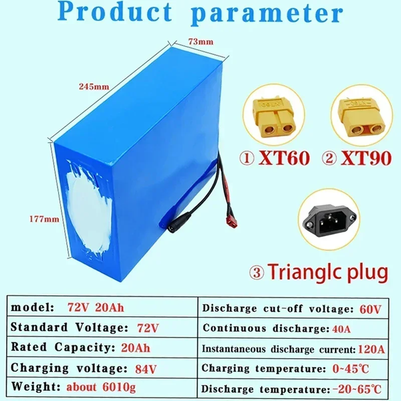 New 72V 20Ah 21700 lithium battery pack 20S4P 84V electric bicycle scooter motorcycle BMS 3000W high power battery + 5A charger