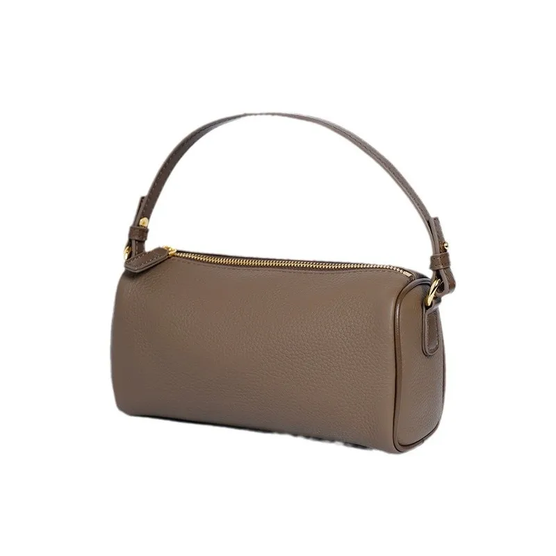 

Ladies Full Grained Calfskin Mini Handbag for Women Real Genuine Leather with Shoulder Strap Barrel-shaped Crossbody Bags Purses