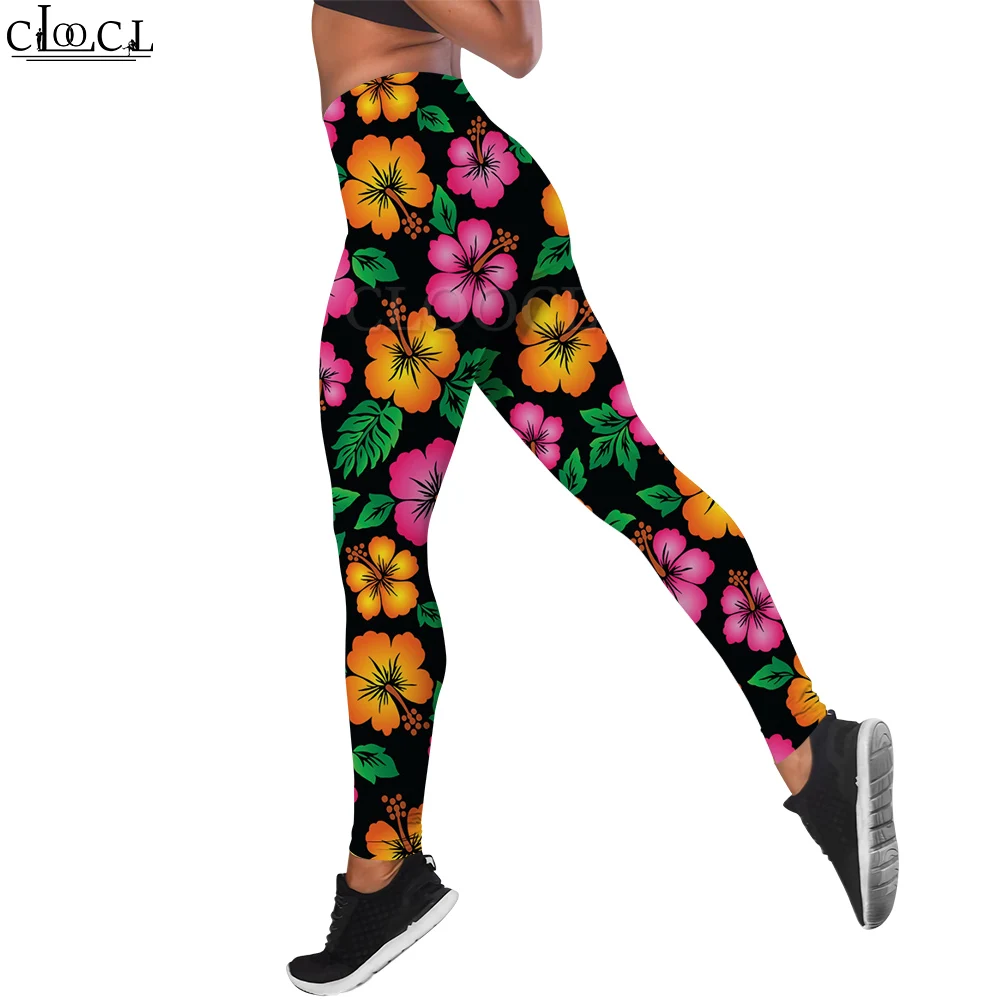 CLOOCL Frauen Leggings Elastische Taille Yoga Hosen Workout Enge Hosen Neue Trendy Streetwear Hosen Große Blume Drucken Leggings