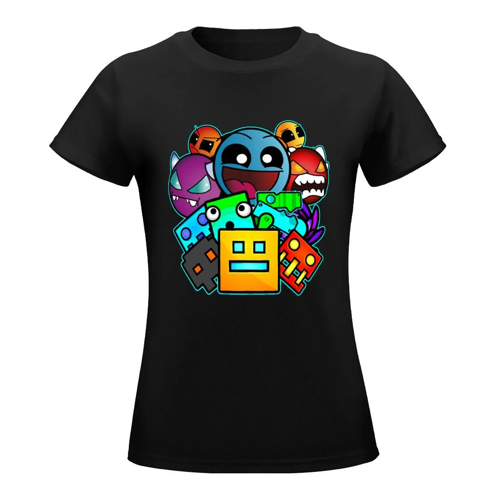 geometry dash old school gaming T-Shirt cute tops Aesthetic clothing oversized Summer Women's clothing