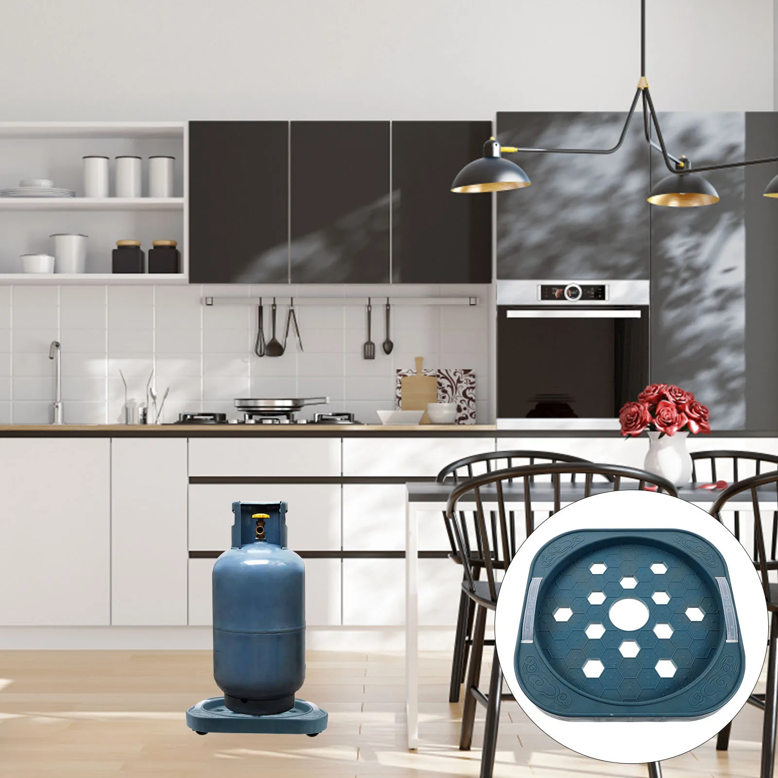 

1pc Gas Tank Tray Round Universal Wheel Base Practical Movable Holder For Kitchen Restaurant Storage Supply Can Pallet