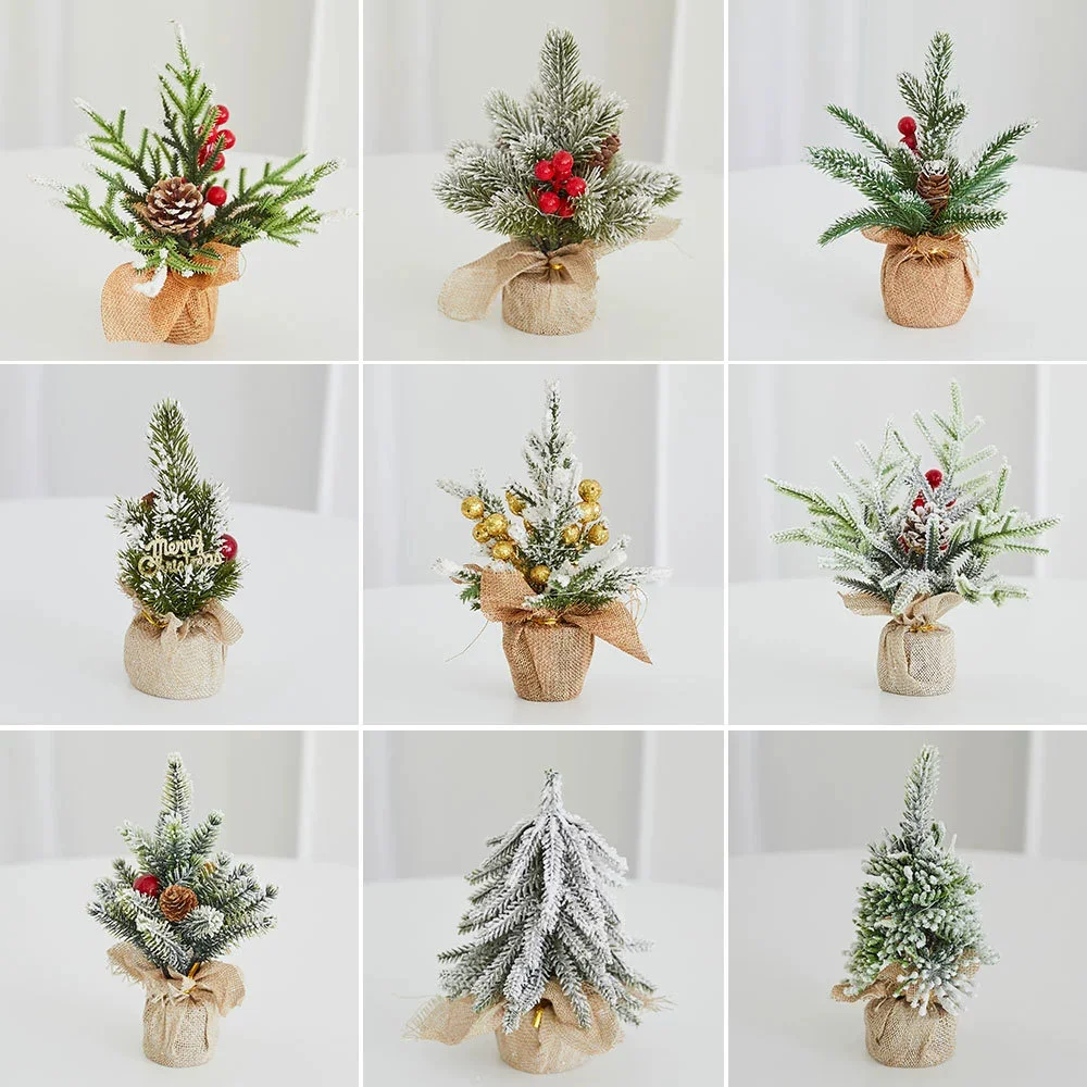 

20cm Mini Christmas Tree Tabletop Small Ornament Plush Snow-Covered Tree Festive Scene Christmas Tree Home Decoration Tabletop